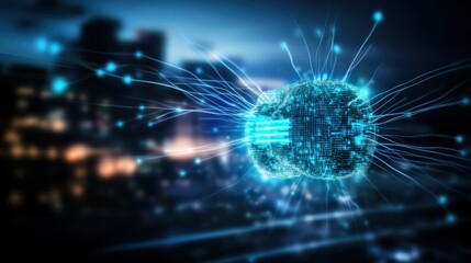 Innovative technology action futuristic digital landscape data visualization urban environment nighttime concept of ai connectivity