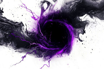 Chaotic void magic with black swirling energy and purple lightning, ominous and powerful, white background