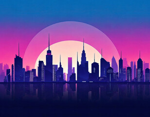 Obraz premium City building skyscraper silhouette over horizon