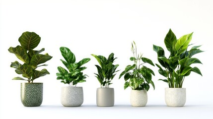 Fototapeta premium A row of potted plants with different sizes and shapes