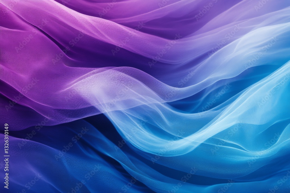 Poster colorful flowing textiles create a beautiful abstract background with shades of purple and blue