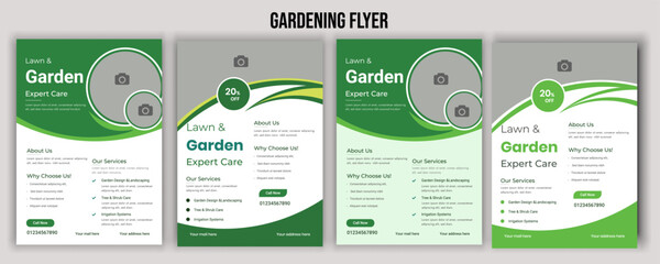 Lawn mower landscaping garden service flyer brochure cover template. Tree and gardening service poster leaflet design. lawnmower flyer template.
