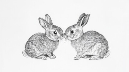 Obraz premium Two rabbits are sitting next to each other, one of them is looking at the other