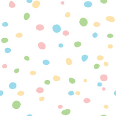 Spotted abstract vector background. Seamless pattern with spots, stains, asymmetric random polka dots, circles. Design for fabric, wrapping paper. Cute children texture, easter backdrop