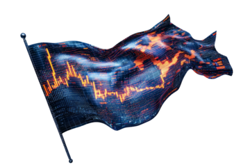 flag of a major economy merged with futuristic digital stock market data, representing AI-driven trading