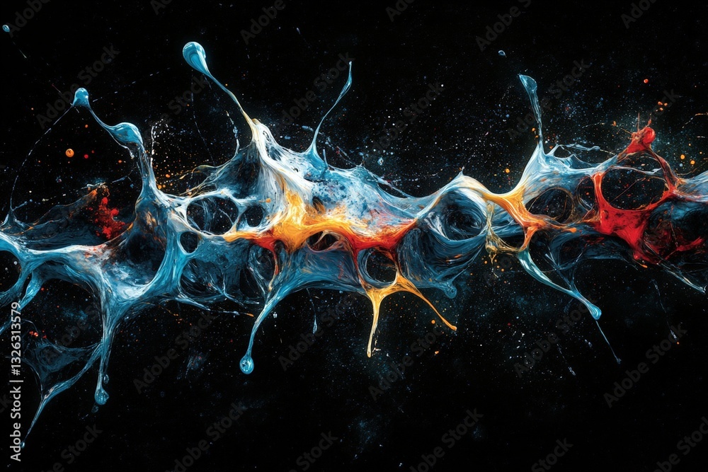 Poster Vibrant splashes of color create a dynamic abstract composition against a dark background