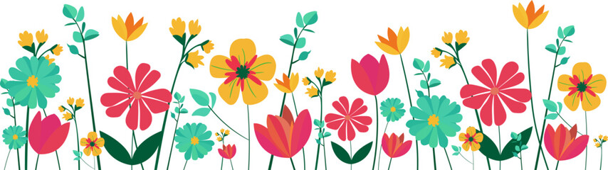 Colorful floral vector illustrations minimalism - bright spring flowers, wildflowers and botanical elements for nature-themed designs, backgrounds and greeting cards