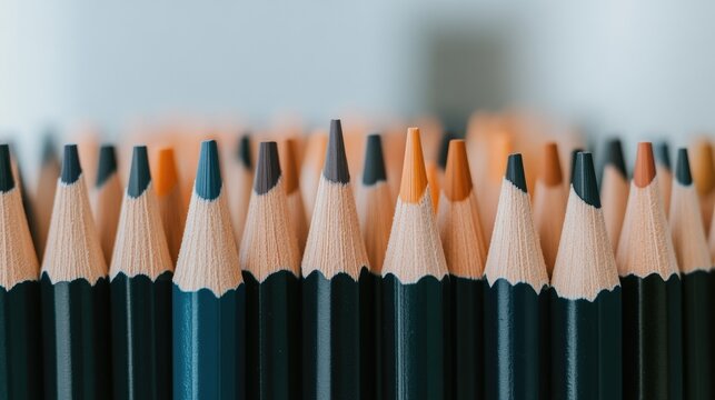 Various colored pencils arranged neatly on a surface showcasing their sharpened tips in a well-lit setting