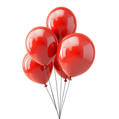 Bright red balloons floating, symbolizing celebrations and joyful moments, isolated on transparent bckground 