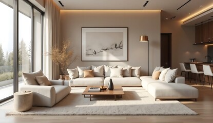 living room design in minimalistic style