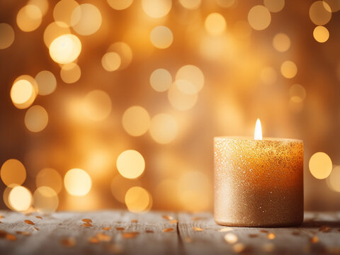 Intimate setting bathed in soft golden bokeh from candlelight creating a warm ambiance