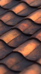 Roof with a red tint bathed in warm light creating a cozy atmosphere against the sky