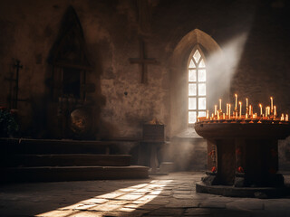 Sacred prayers are offered in the castle chapel, preserving quiet faith and nurturing the spirit