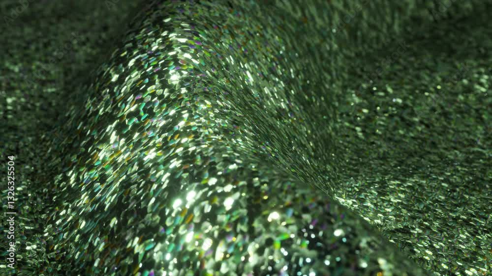 Poster green glittering wave flowing with mesmerizing light reflection, shimmering across dynamic surface a