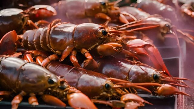 Fishing for lobsters on a fishing boat.