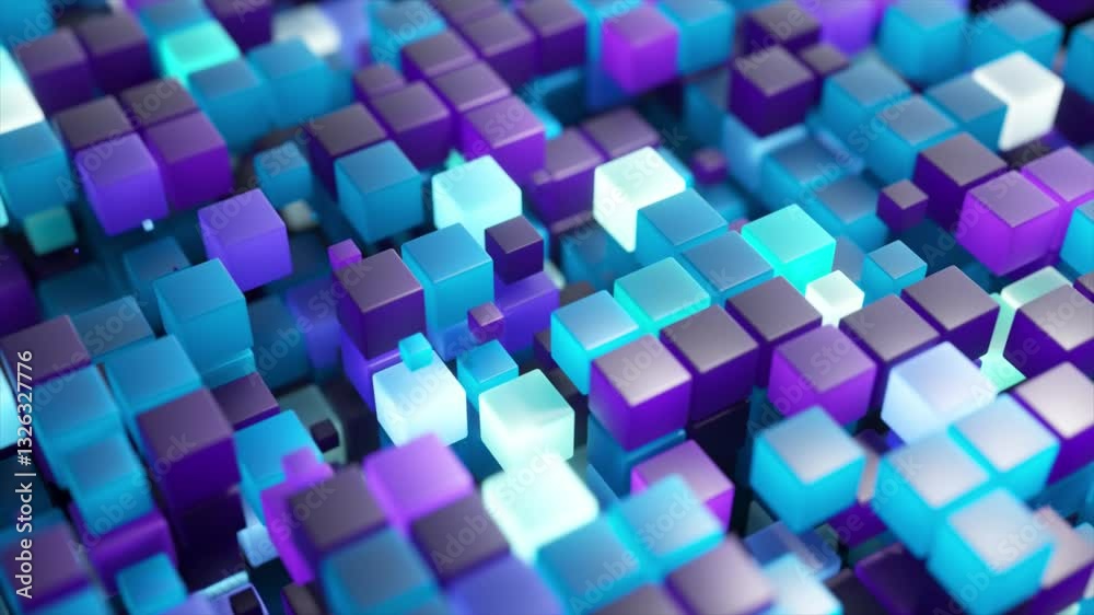 Wall mural colorful geometric cubes moving vertically, generating dynamic abstract background with mesmerizing 