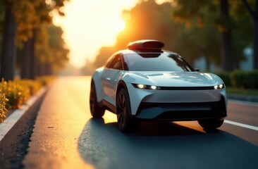 Innovative electric vehicle showcases future technology at sunset