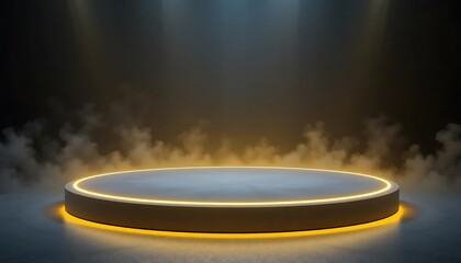 Futuristic Glowing Stage with Dramatic Lighting and Smoke