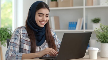 Naklejka premium Remote learning success home office digital engagement bright workspace close-up empowering education