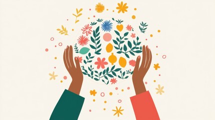 Fototapeta premium Hands Gently Holding a Colorful Floral Circle