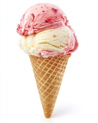 A Delicious Double Scoop of Strawberry and Vanilla Ice Cream in a Waffle Cone