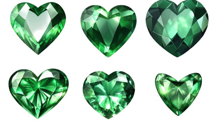 green gems stone collection heart round oval isolated on white background