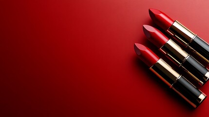 Obraz premium Red Lipstick Tubes on Deep Crimson Background: A 3D Render AI Generated