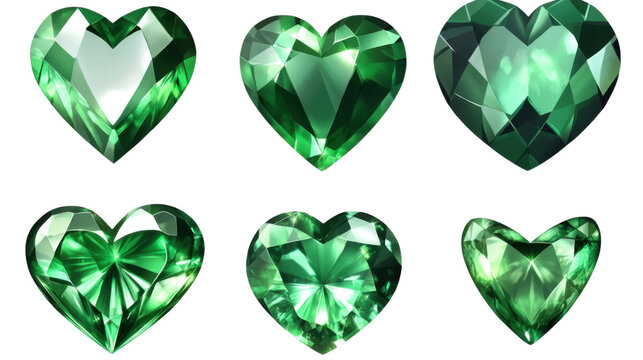 green gems stone collection heart round oval isolated on white background - Powered by Adobe