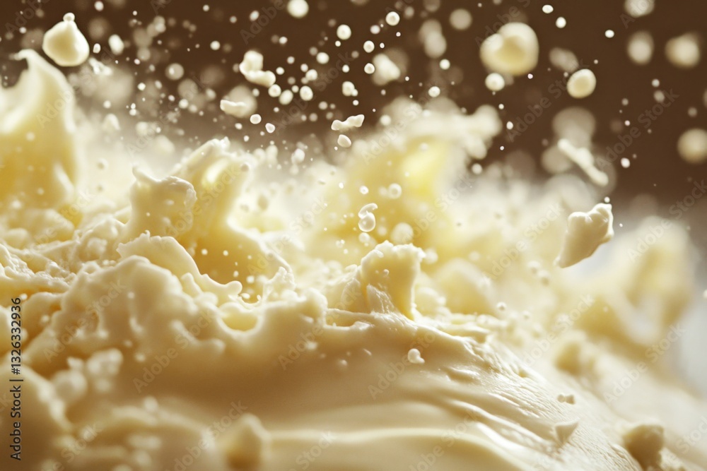 Poster Cream splashes create a dynamic texture while being whisked in a kitchen setting during daytime