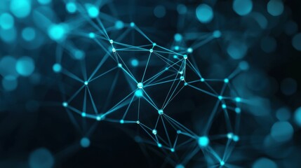 Obraz premium Abstract Digital Network of Blue Lines and Dots on Dark Background