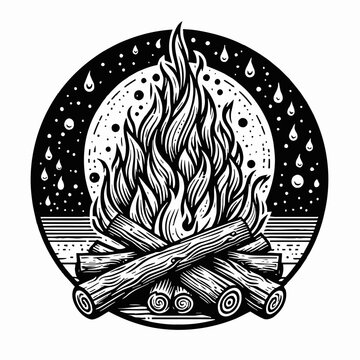 recommend clip art: Campfire with Flames and Wood Logs in Night Scene