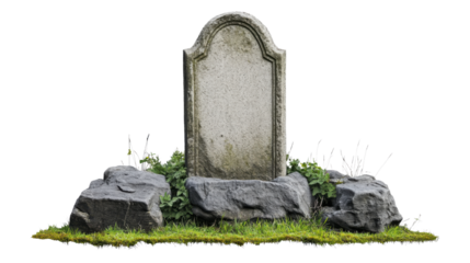 grey tombstone in a graveyard isolated on white background