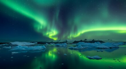 Stunning Northern Lights Over an Icy Arctic Landscape