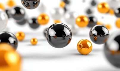 Black, white, gold spheres on white background