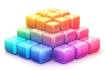 Obraz premium Colorful gradient cube blocks are arranged in a pyramid shape
