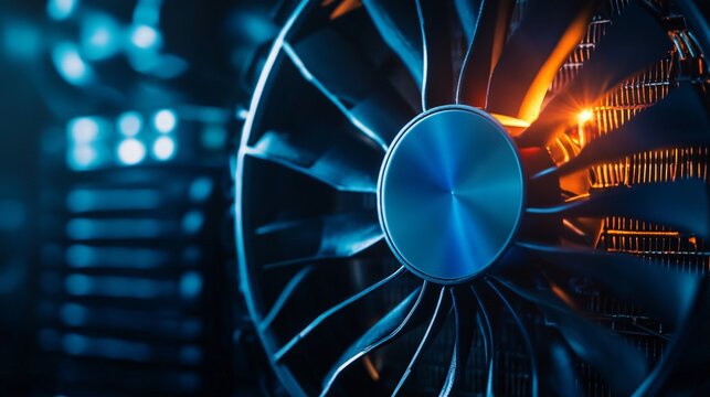 Dynamic Close-Up Shot of a Server Fan in Rapid Motion Spin.