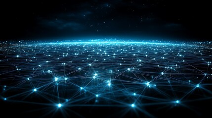 Fototapeta premium Futuristic network connections and data streams across a digital landscape