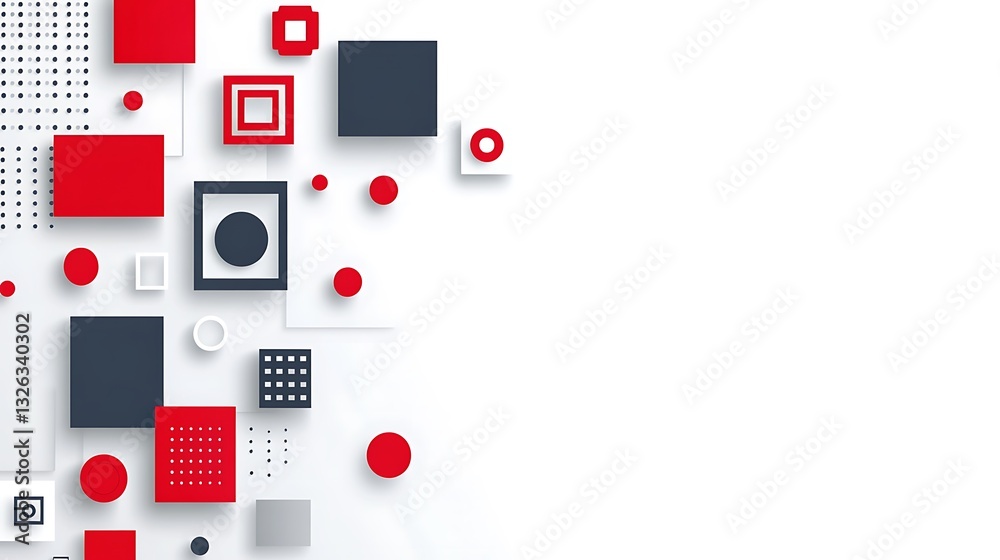 Poster geometric shapes floating on a white backdrop creating an abstract design