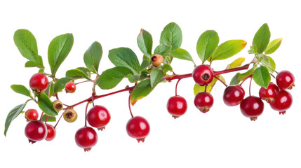 lingonberry branch with red berries isolated on white background
