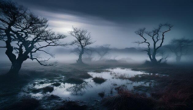 verlassene Moorlandschaft in der Nacht