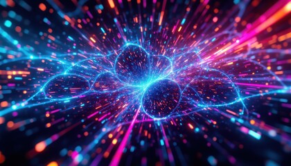 Abstract Neon Lights Energy Flow Dynamic Particle Trails Futuristic Background