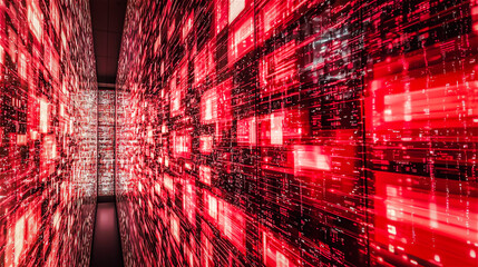 The red futuristic with neon lights background. Hi-tech backdrop. Generative AI.