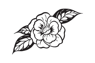 Silhouette of a camellia flower in full bloom vector art illustration