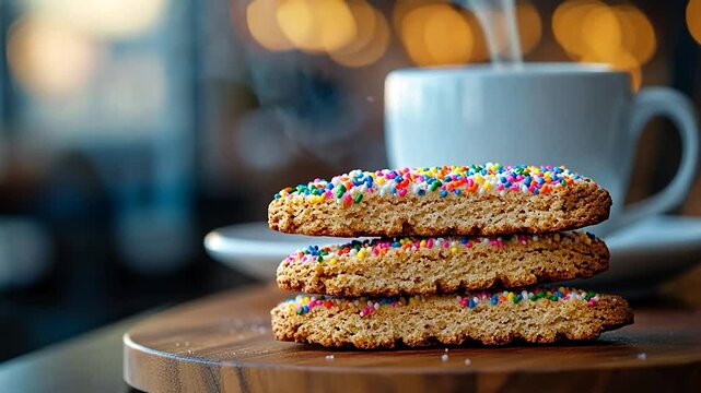 Colorful biscotti with a cup of coffee