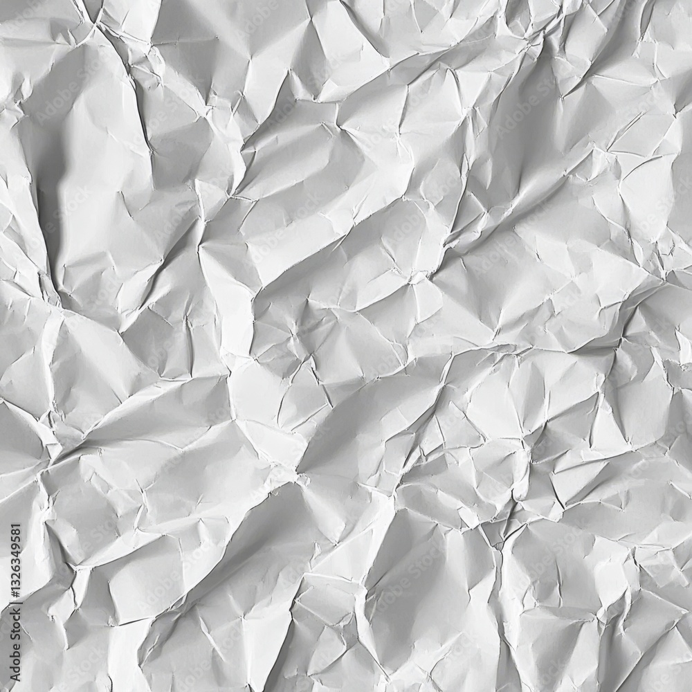 Poster Abstract Texture: Crumpled White Paper with Deep Folds and Shadows, Perfect for Backgrounds or Designs