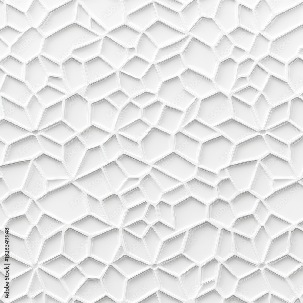 Fototapete abstract white geometric cellular background with irregular cell shapes and subtle shadows