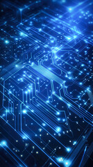 Obraz premium Futuristic blue circuit board with glowing network connections