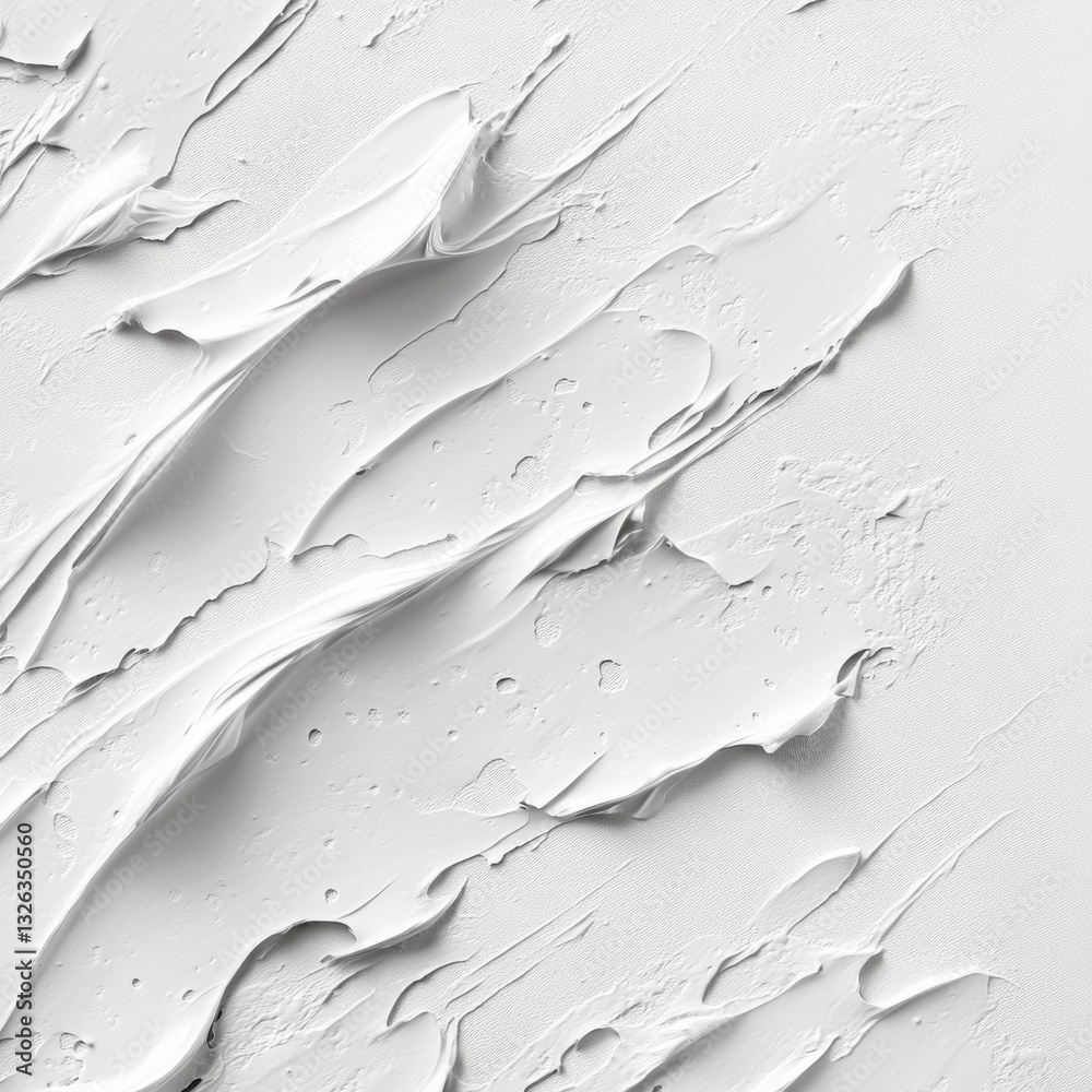 Poster Abstract White: Thick Impasto Paint Texture on Canvas, Modern Artistic Background for Creative Projects and Design