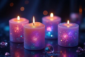 Galaxy-inspired candles with shimmering colors, adding a touch of magic to relaxation 