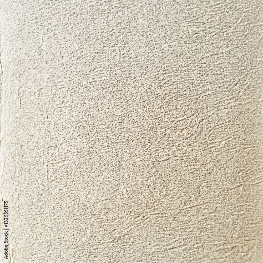Poster close-up of a textured light beige fabric with wrinkles, showcasing a simple and organic pattern wit
